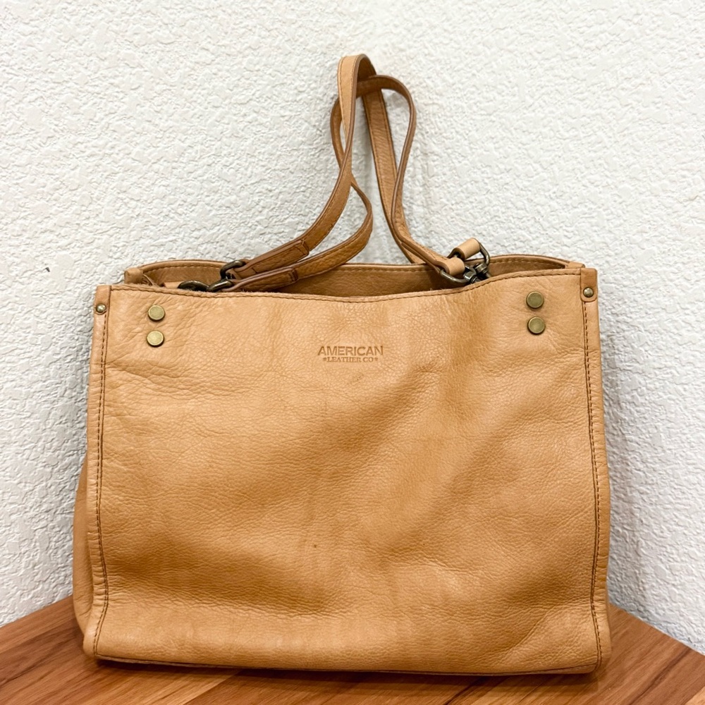 American Leather Co. Lenox Triple Entry Cafe Latte Satchel Double Strap Shoulder